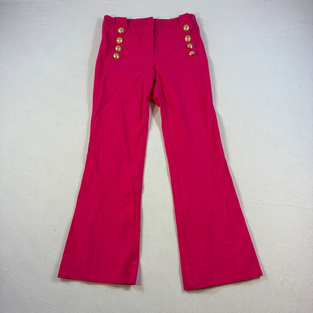 Derek Lam Crosby Pink Sailor Flare Pants Gold Buttons Size 2 Fuchsia Wide Leg